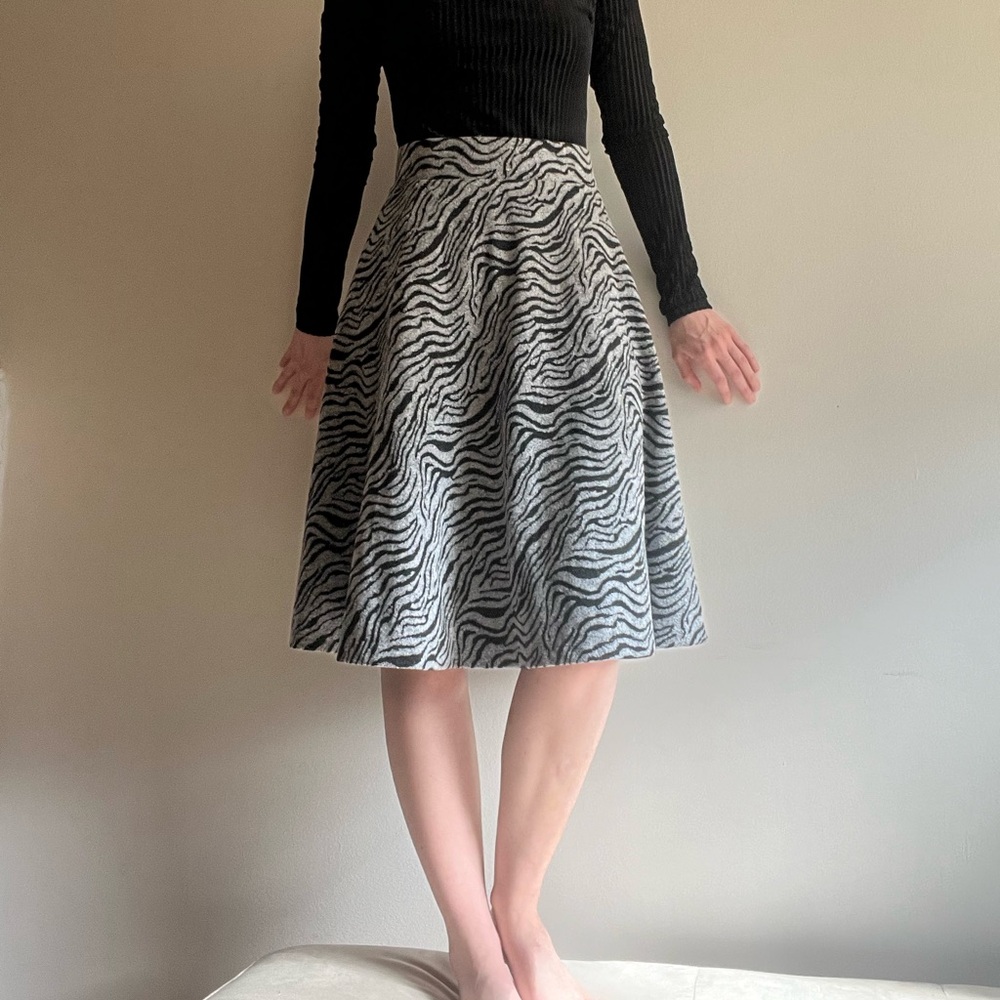 A Line Animal Print Black Grey Midi Skirt